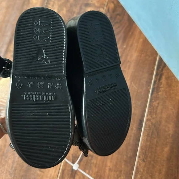 Mini Melissa Black Dress Shoes with Decorative silver bow - Picture 3 of 4